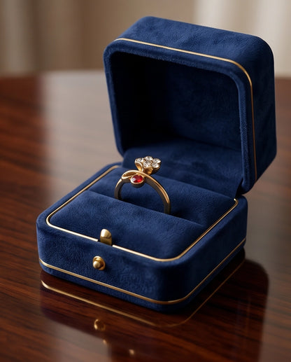 Crystal Flower & Ruby Accent Bow Ring