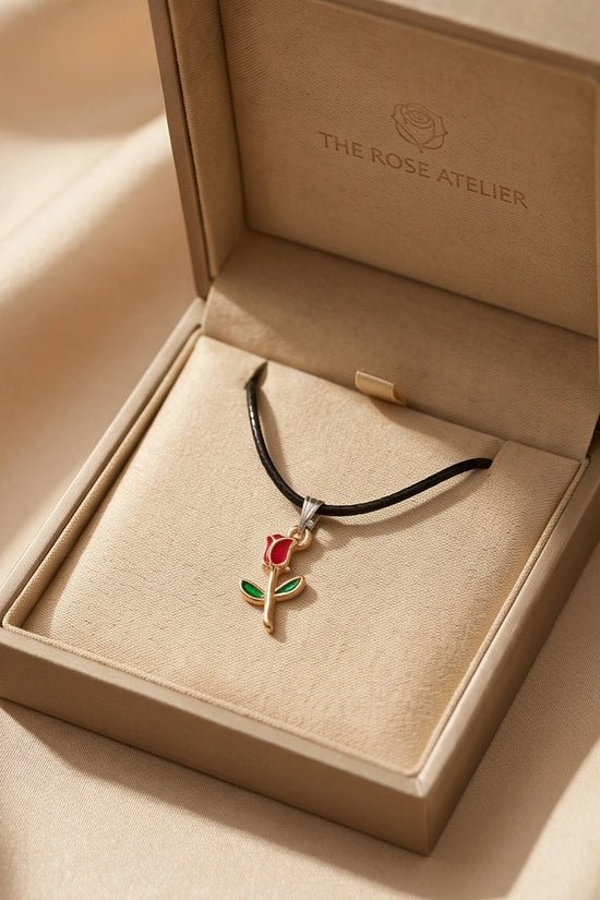 Gold and Red Rose Pendant Necklace