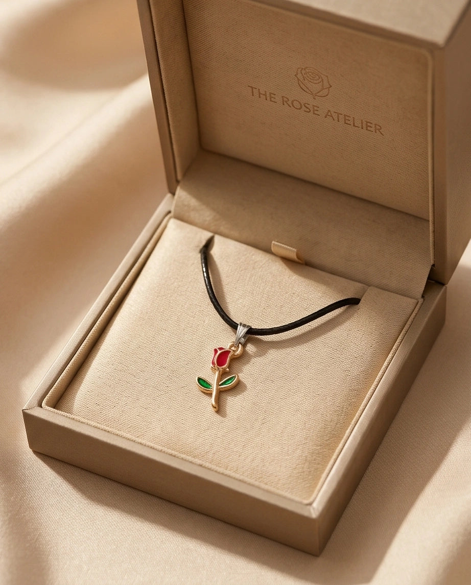 Gold and Red Rose Pendant Necklace