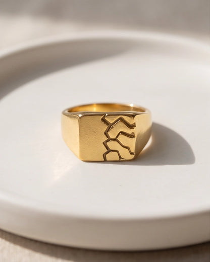 Geometric Fracture Gold Signet Ring