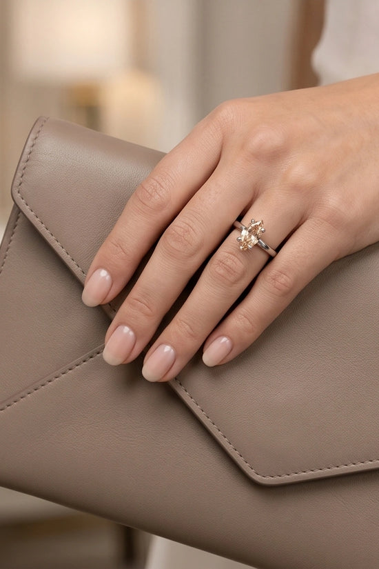 Sterling Silver Champagne Marquise Cut Solitaire Ring