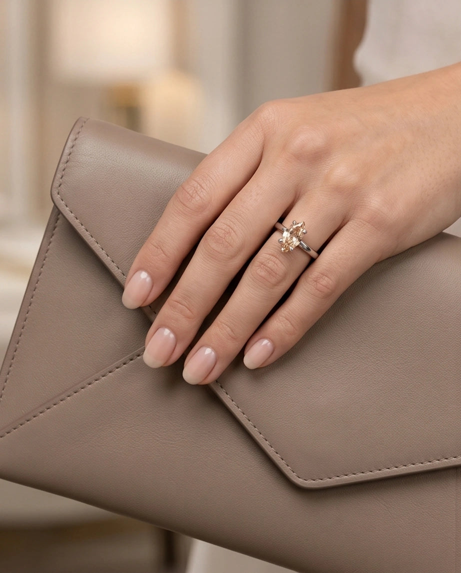 Sterling Silver Champagne Marquise Cut Solitaire Ring