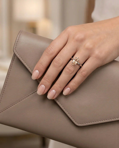 Sterling Silver Champagne Marquise Cut Solitaire Ring