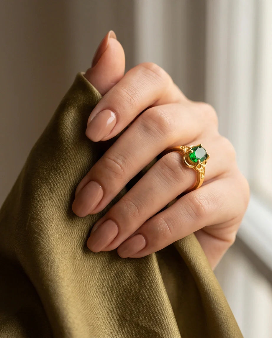 Golden Verdant Emerald Filigree Ring