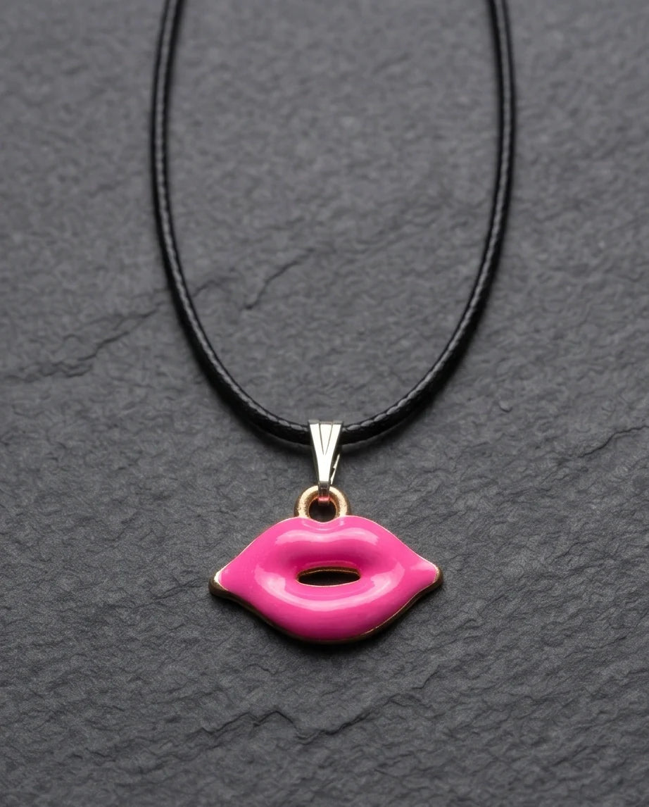 Gold and Pink Lips Pendant Necklace