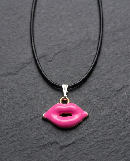 Gold and Pink Lips Pendant Necklace