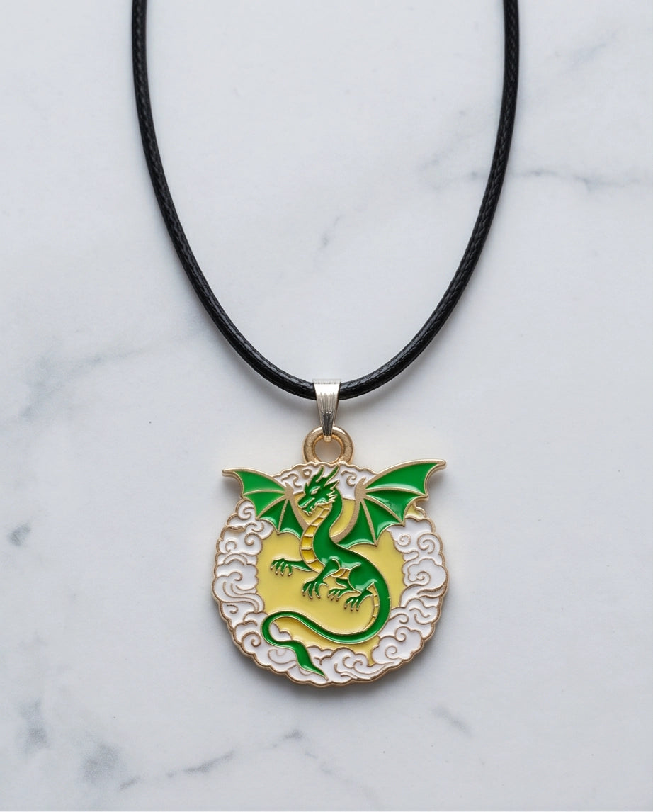 Green Dragon Medallion Cord Necklace