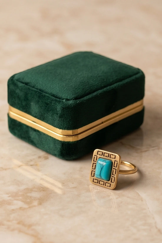 Golden Grecian Turquoise Signet Ring