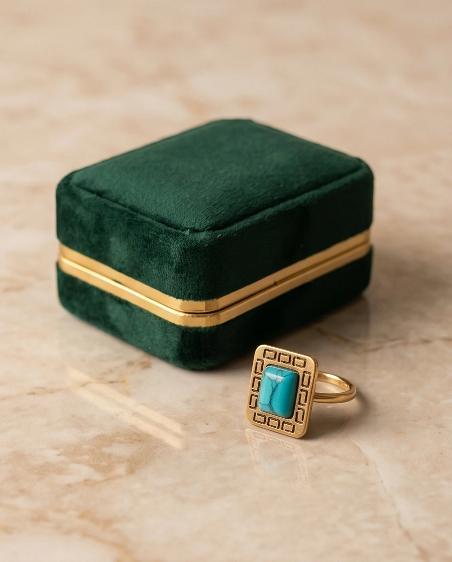 Golden Grecian Turquoise Signet Ring