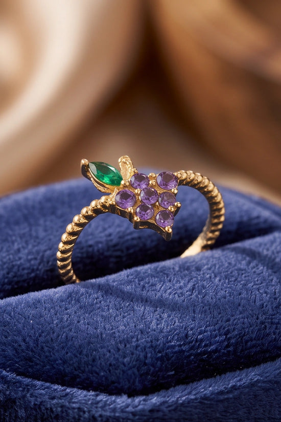 Golden Amethyst Grape Vine Ring