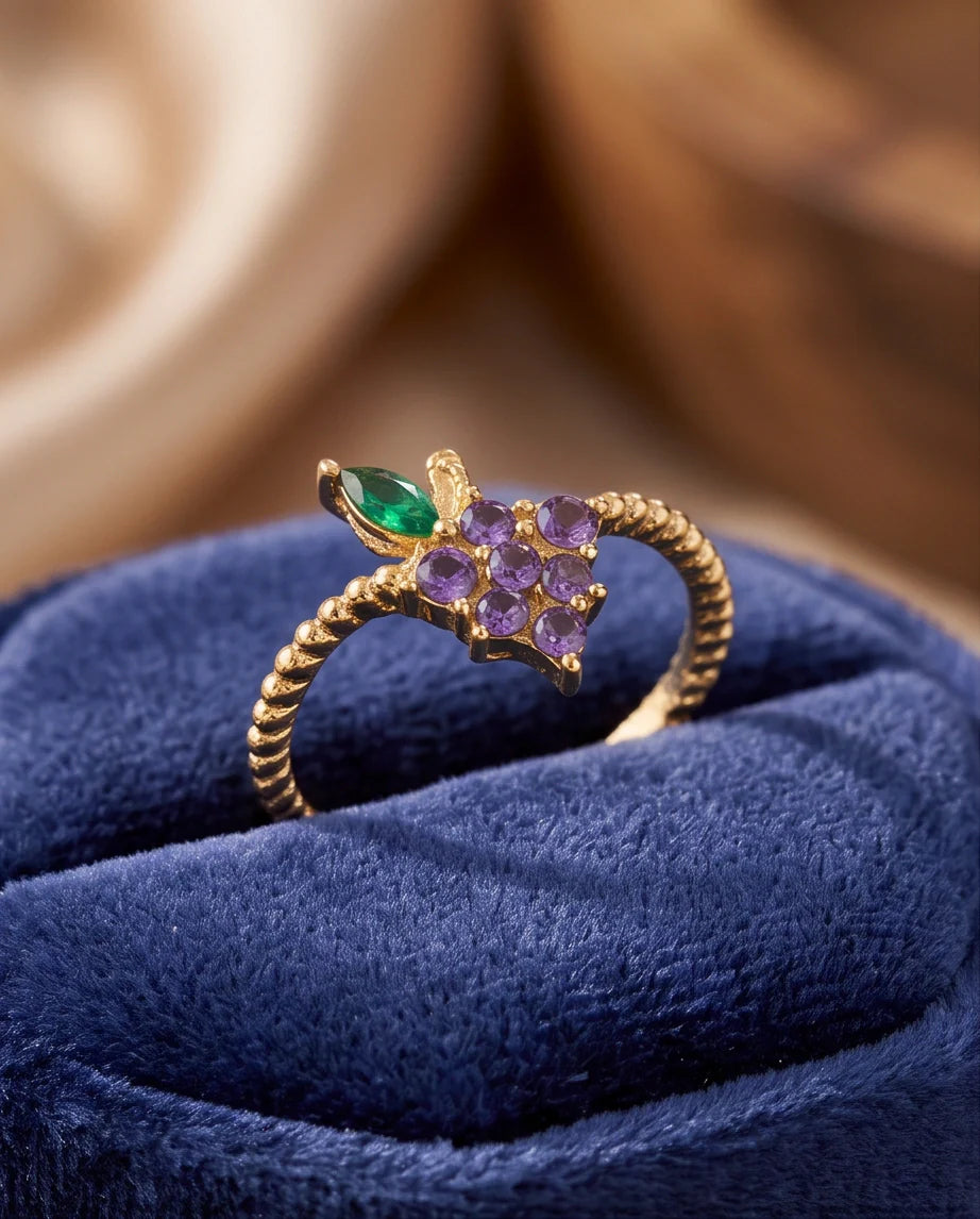 Golden Amethyst Grape Vine Ring