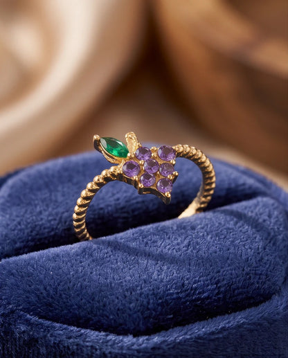 Golden Amethyst Grape Vine Ring