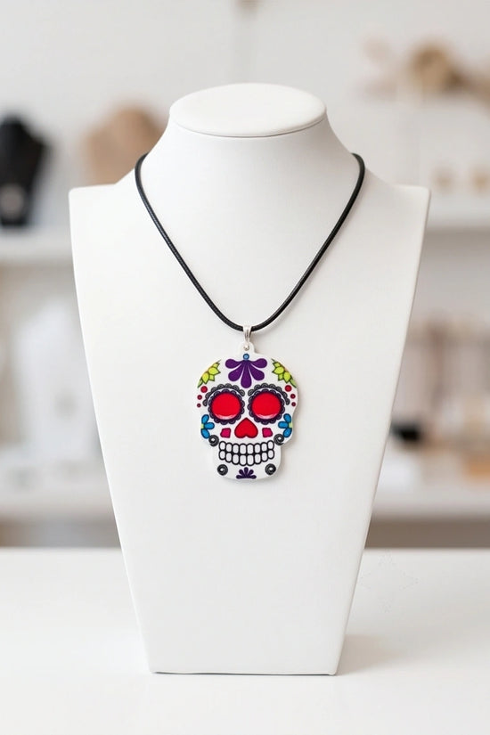 Vibrant Sugar Skull Día de los Muertos Pendant Necklace