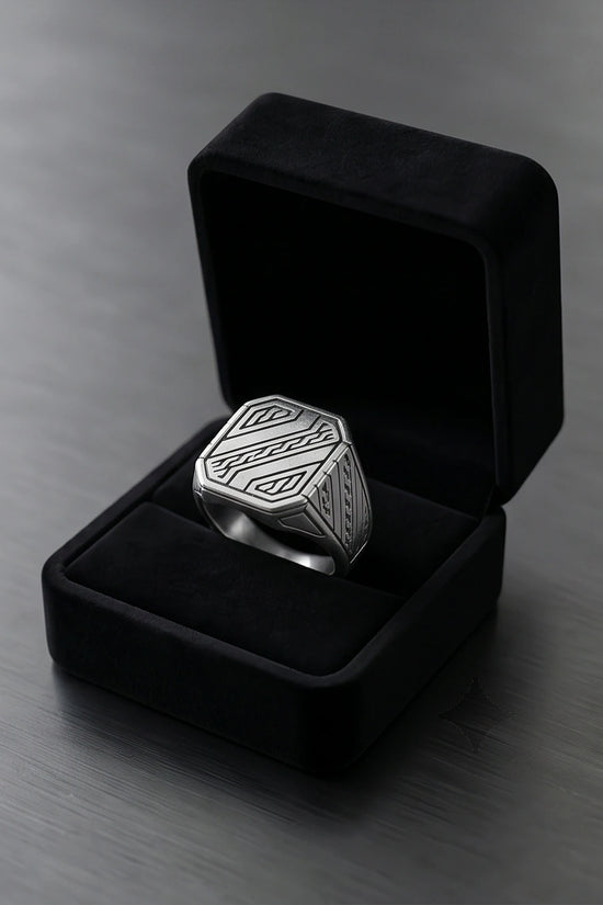 Sterling Silver Cyberpunk Geometric Signet Ring