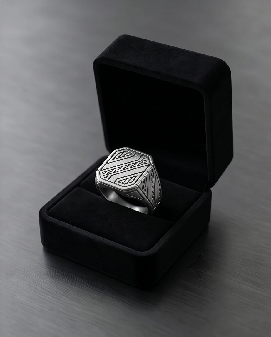 Sterling Silver Cyberpunk Geometric Signet Ring