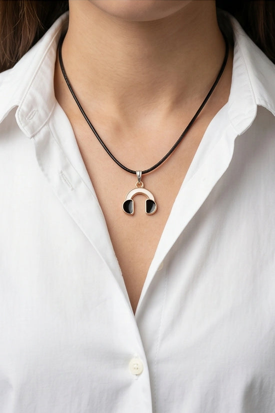 Gold and Black Headphones Necklace