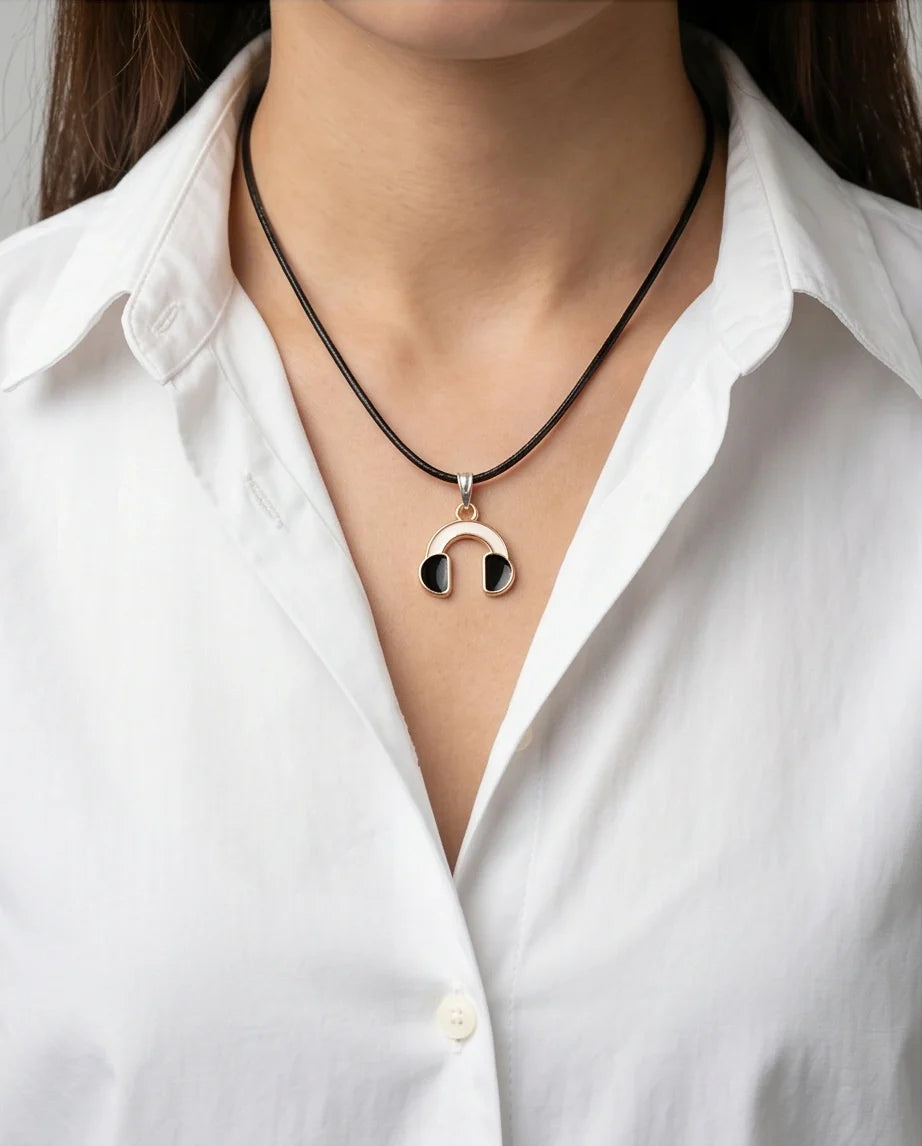 Gold and Black Headphones Necklace