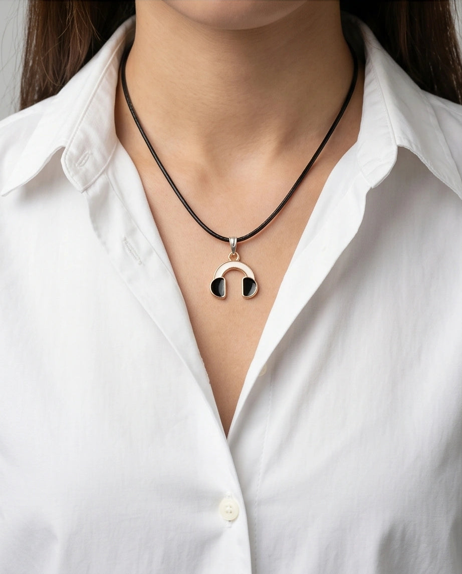 Gold and Black Headphones Necklace