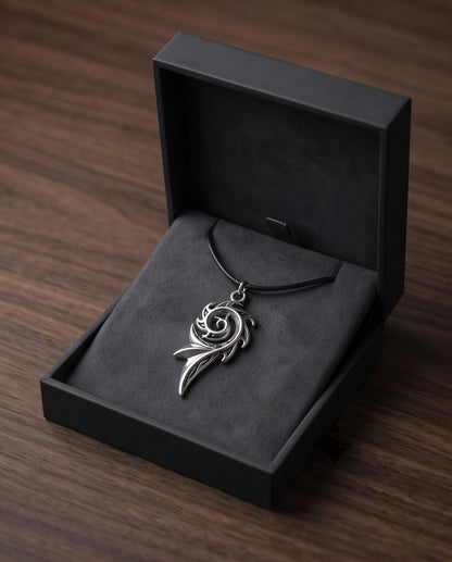 Silver Tribal Swirl Flame Cord Necklace