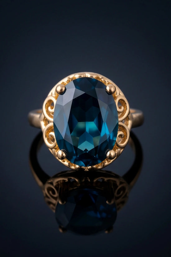 Gold Plated London Blue Oval Baroque Ring