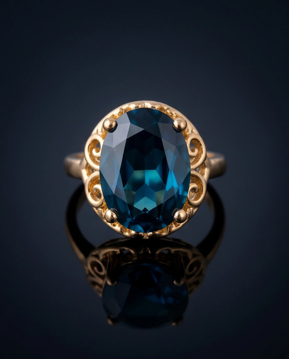 Gold Plated London Blue Oval Baroque Ring
