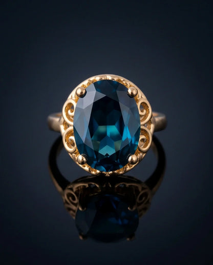 Gold Plated London Blue Oval Baroque Ring