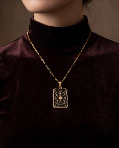 Gold "The Wheel of Fortune" Tarot Card Pendant Necklace