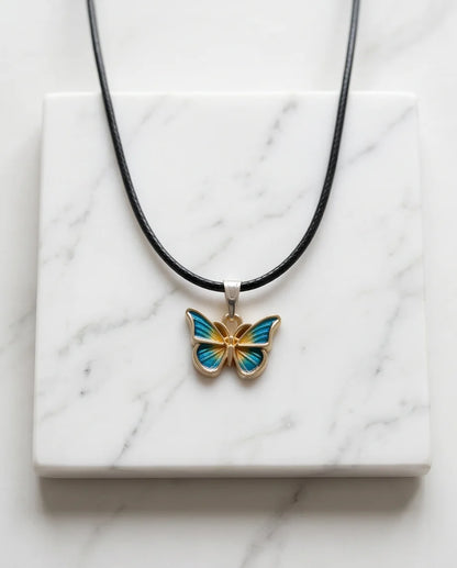 Teal & Gold Butterfly Pendant Necklace