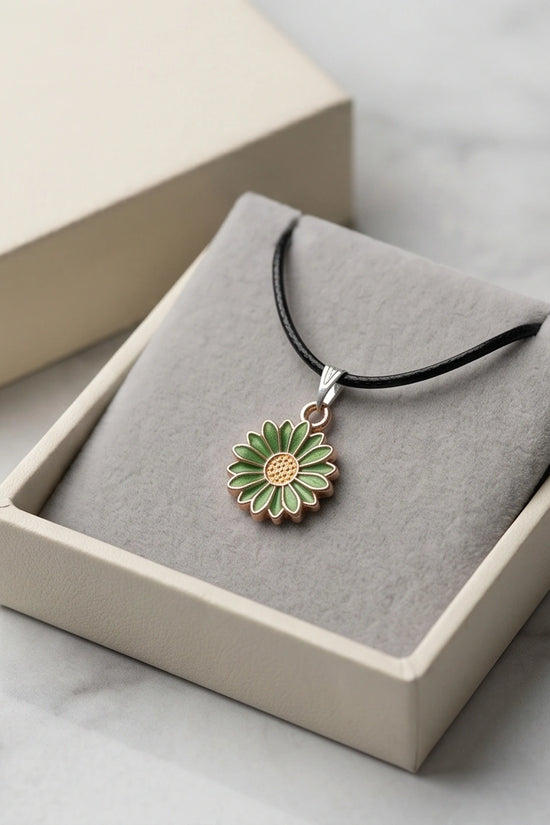 Gold and Green Daisy Pendant Necklace