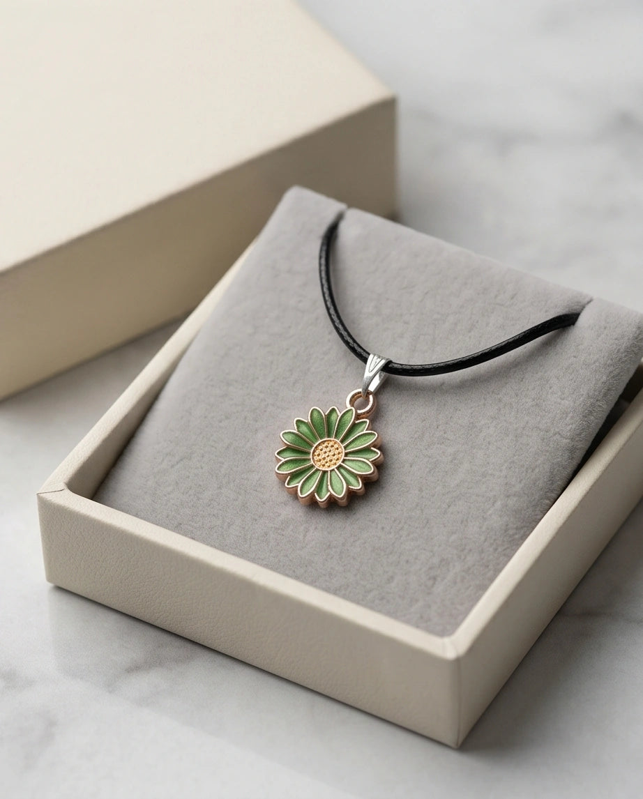 Gold and Green Daisy Pendant Necklace
