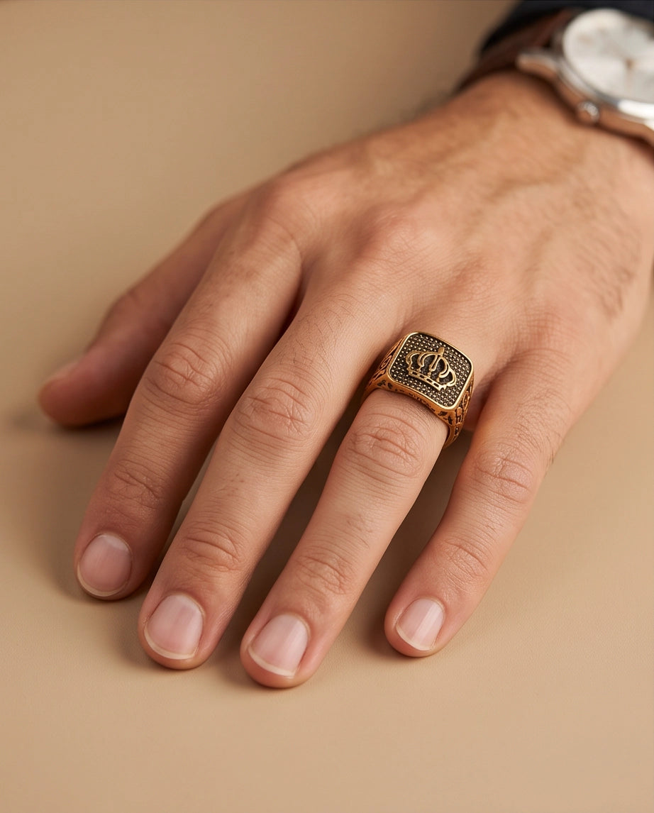 Aureate Crown Cushion Signet Ring