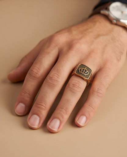 Aureate Crown Cushion Signet Ring