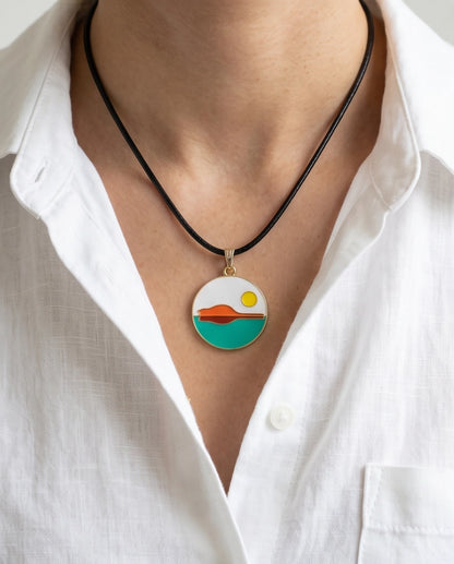 Minimalist Landscape Medallion Cord Necklace