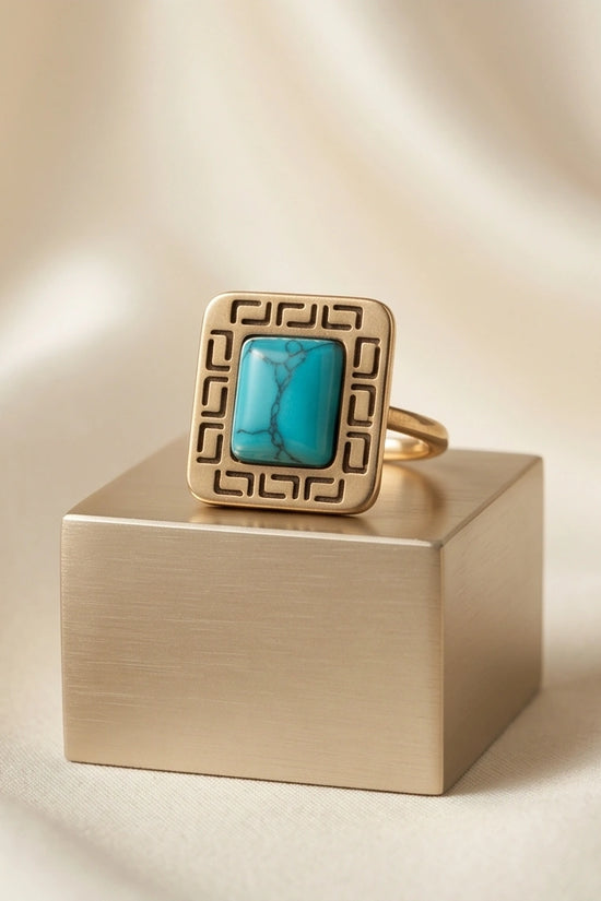 Golden Grecian Turquoise Signet Ring