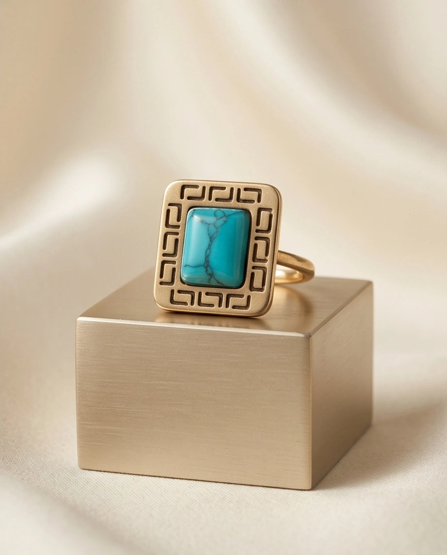 Golden Grecian Turquoise Signet Ring