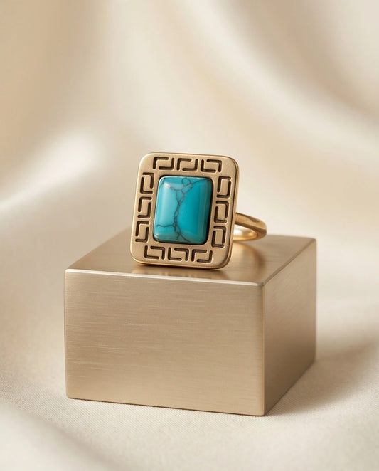Golden Grecian Turquoise Signet Ring