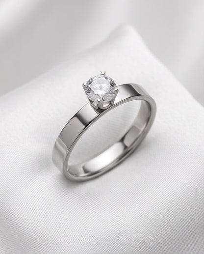Silver Round Gemstone Crown Band Solitaire Ring