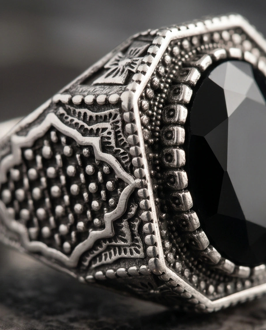 Vintage Ottoman Black Onyx Statement Ring