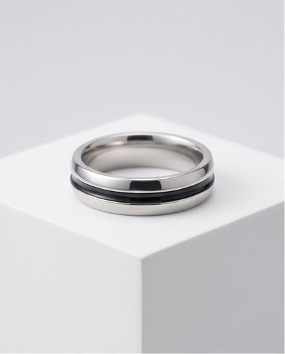 Dual-Tone Inlaid Channel Silver Band