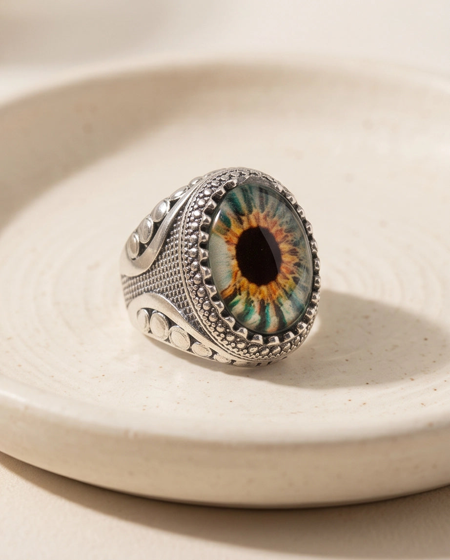 Hazel Ocular Beaded Medallion Silver Ring