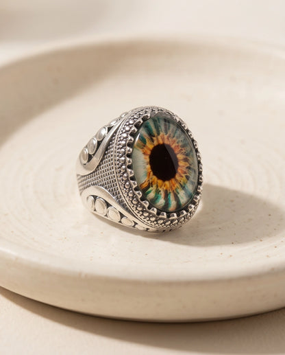 Hazel Ocular Beaded Medallion Silver Ring