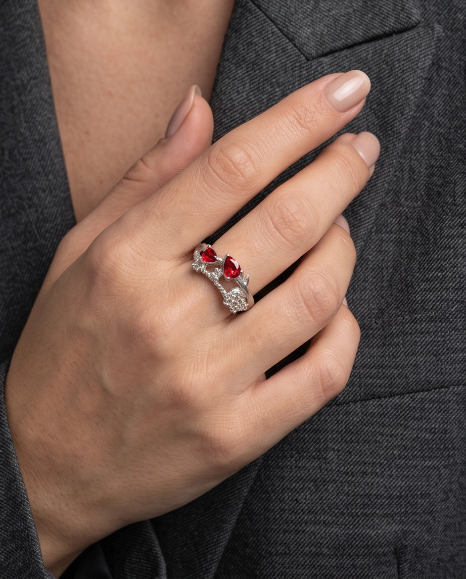 Crimson Dual Pear Vine Ring