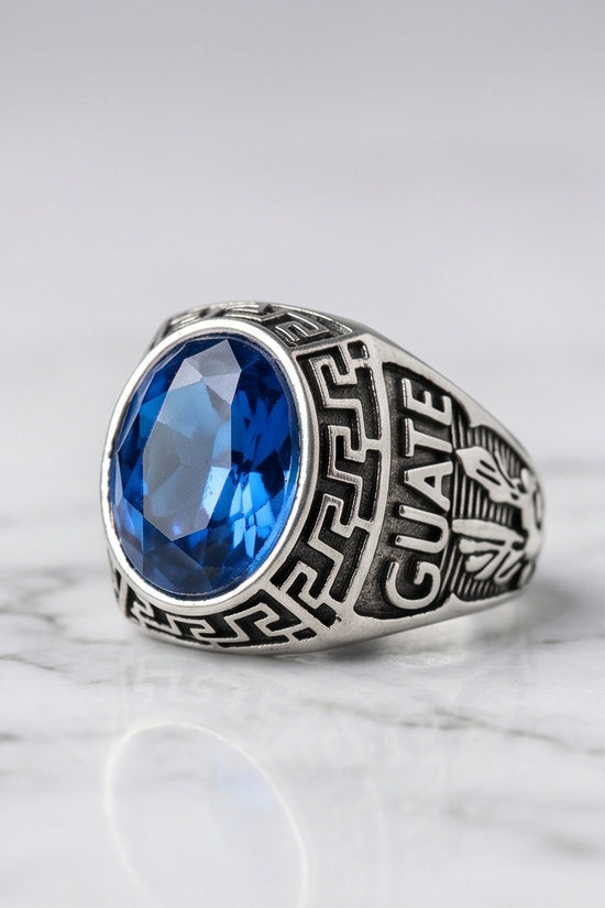 Vintage Sapphire Blue Military Signet Ring