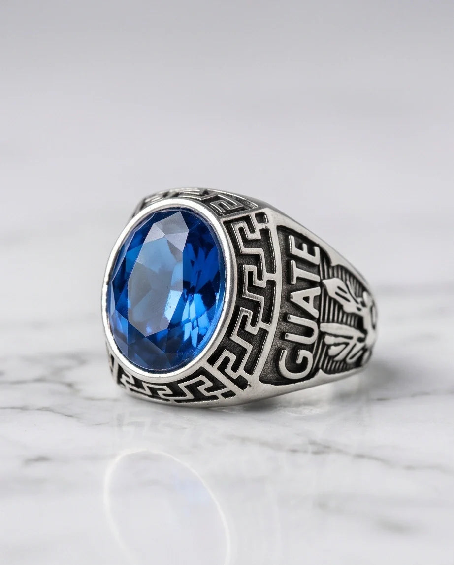 Vintage Sapphire Blue Military Signet Ring