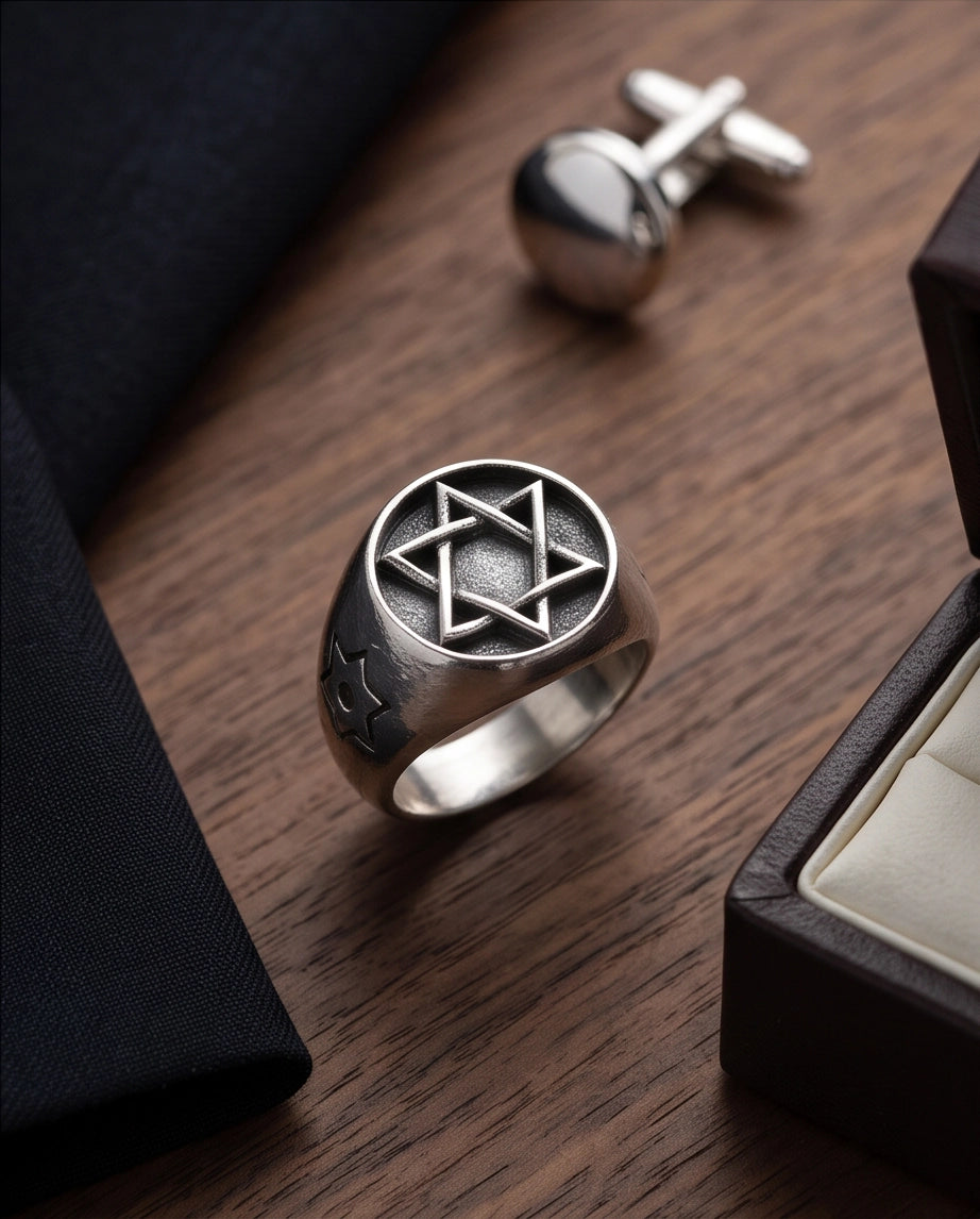 Celestial Hexagram Signet Silver Ring