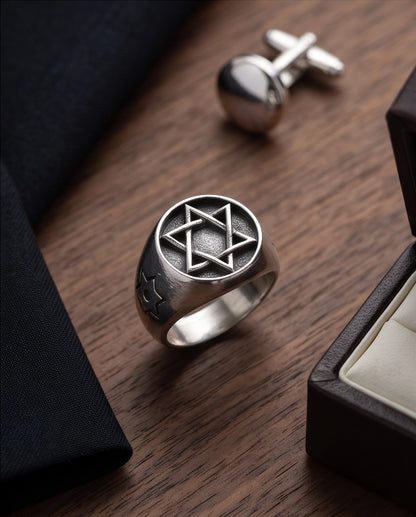 Celestial Hexagram Signet Silver Ring