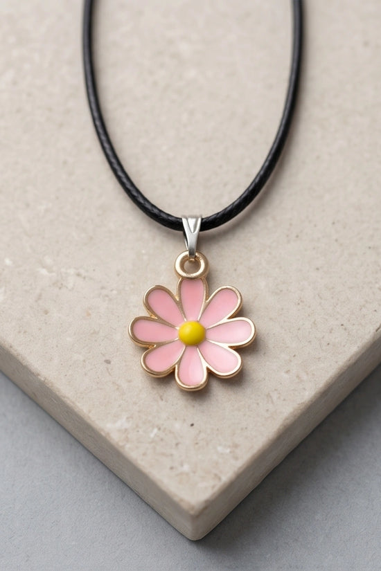 Light Pink Daisy Enamel Pendant Necklace