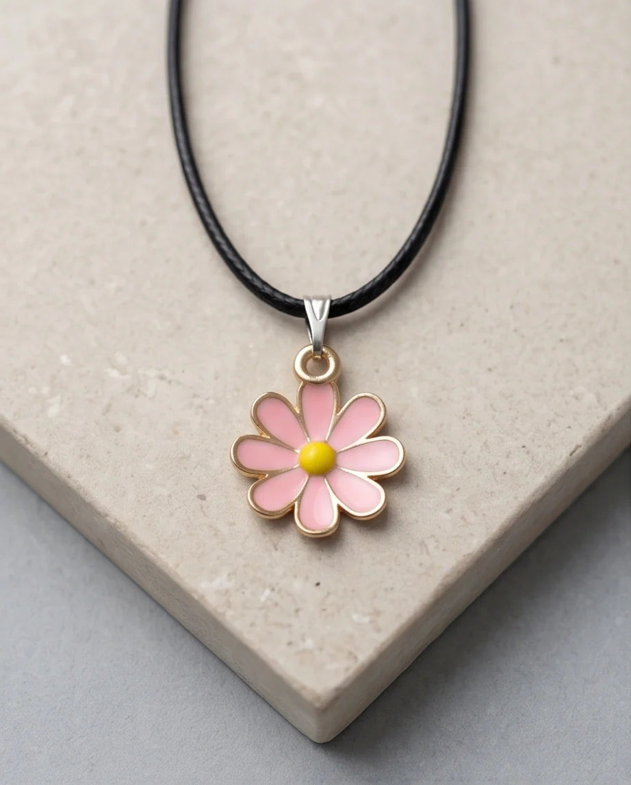 Light Pink Daisy Enamel Pendant Necklace