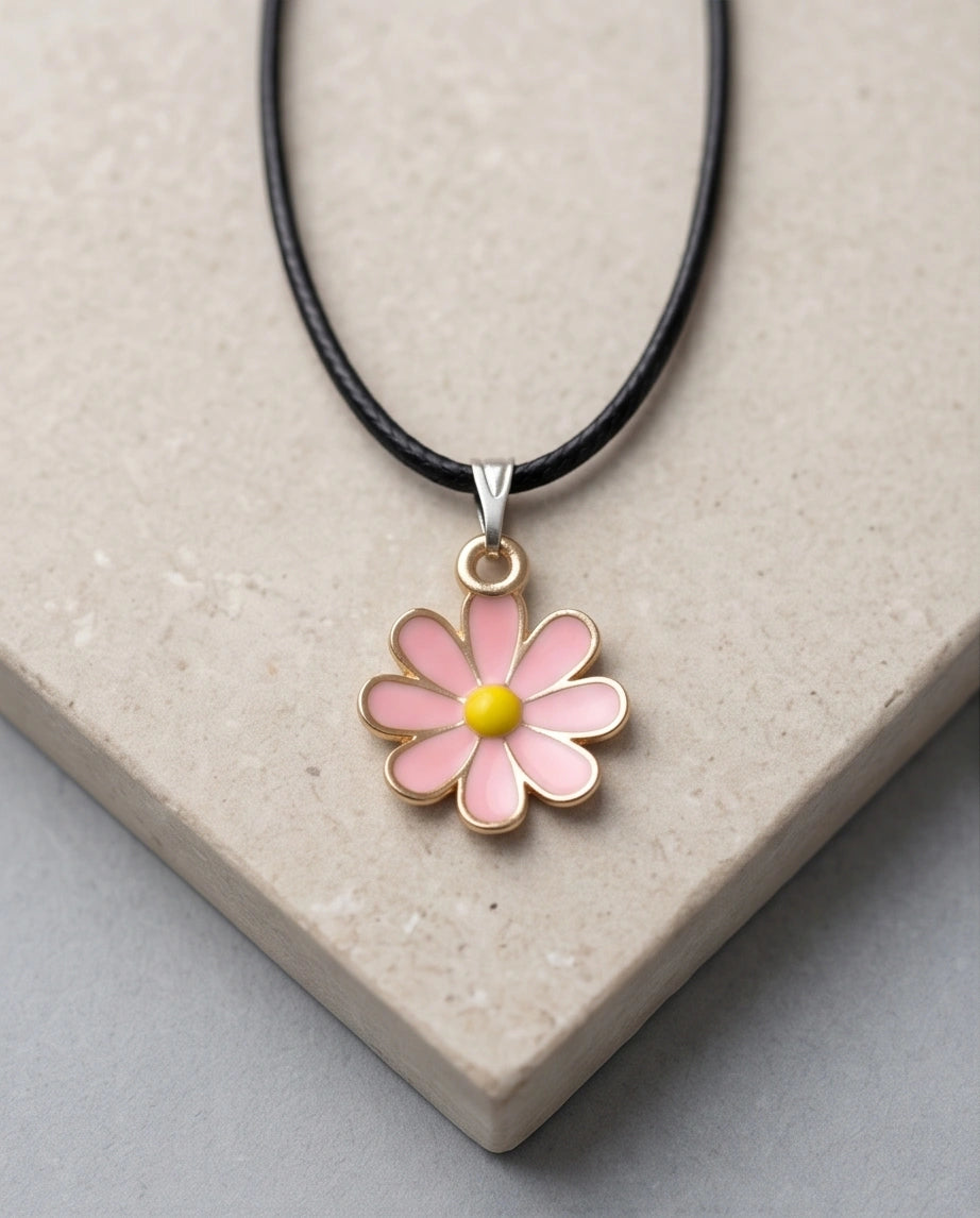 Light Pink Daisy Enamel Pendant Necklace