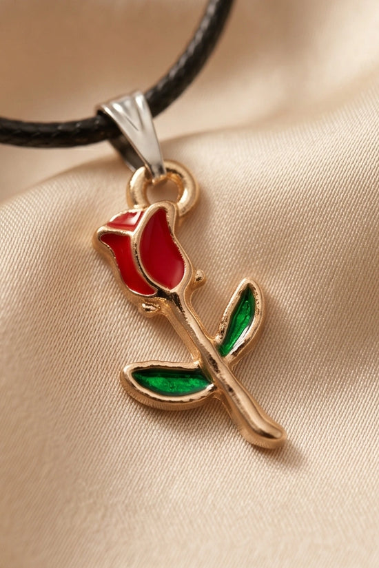 Gold and Red Rose Pendant Necklace
